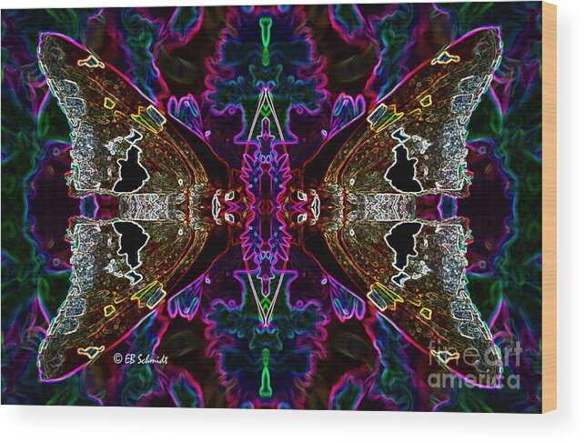 Butterfly Garden Wood Print featuring the digital art Butterfly Reflections 08 - Silver Spotted Skipper Reflections by E B Schmidt