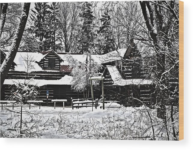 Log Cabin Wood Print featuring the photograph Cabin in the woods by Deborah Klubertanz