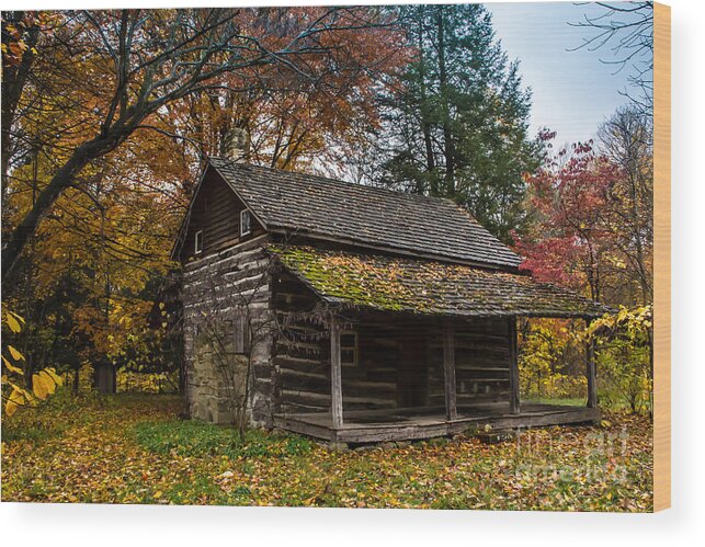  Log Cabin Wood Print featuring the photograph Cabin in the Woods by Jim McCain