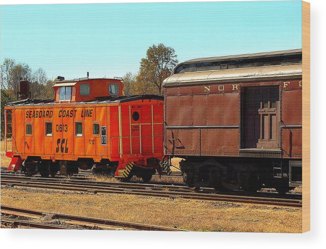 Fine Art Wood Print featuring the photograph Caboose and Car by Rodney Lee Williams