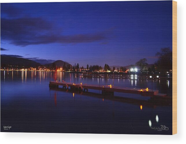Calm Wood Print featuring the photograph Calm Night - Skaha Lake 02-21-2014 by Guy Hoffman