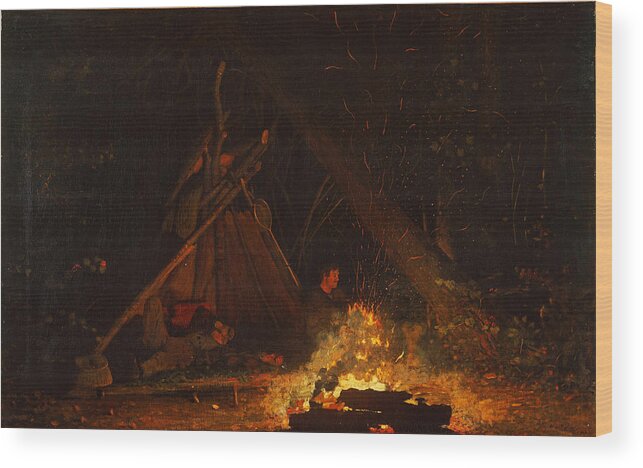 Winslow Homer Wood Print featuring the painting Camp Fire by Winslow Homer