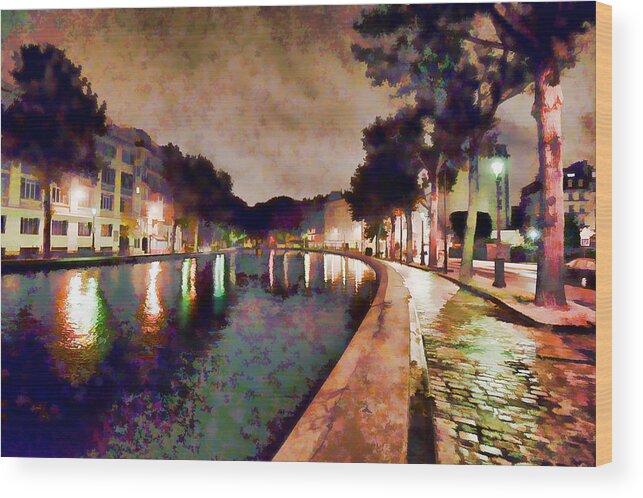 Paris Wood Print featuring the photograph Canal Saint Martin Nightfall by Allan Van Gasbeck
