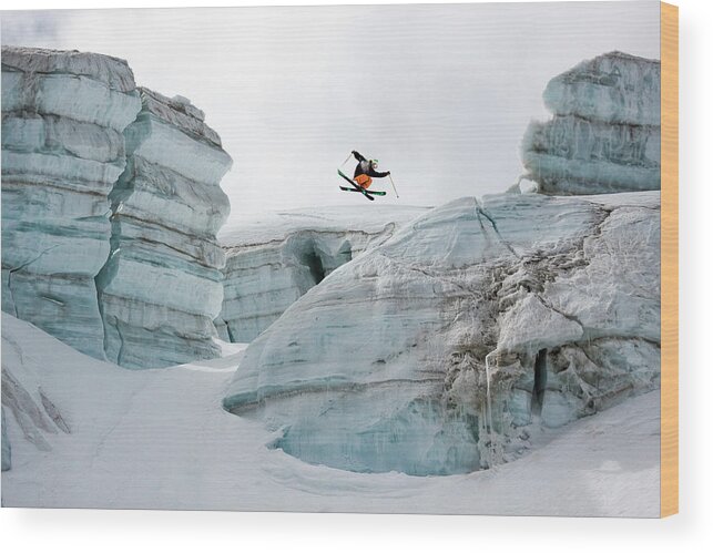 360 Wood Print featuring the photograph Candide Thovex Out Of Nowhere Into Nowhere by Tristan Shu