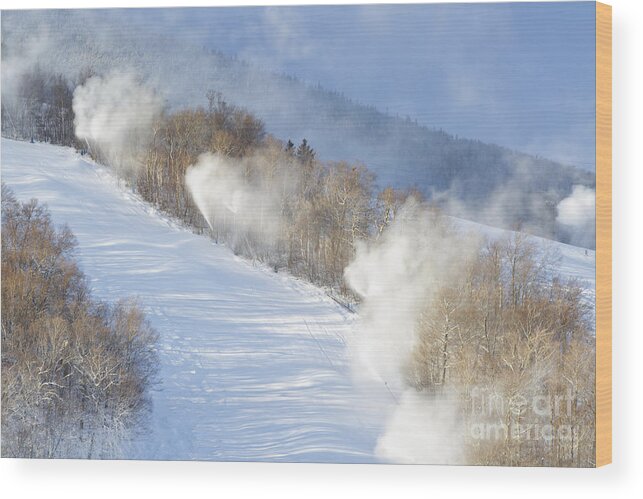 Blowing Snow Wood Print featuring the photograph Cannon Mountain Ski Area - Franconia Notch State Park New Hampshire by Erin Paul Donovan