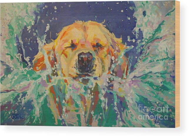Golden Retriever Wood Print featuring the painting Cannonball by Kimberly Santini
