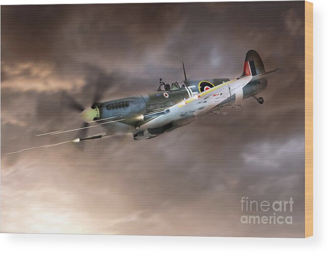 Supermarine Spitfire Wood Print featuring the digital art Cannons Blazing by Airpower Art