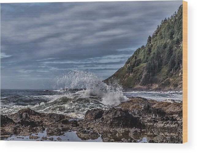 Cape Perpetua Waves Wood Print featuring the photograph Cape Perpetua Waves by Wes and Dotty Weber