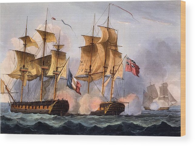 Naval Achievements Of Great Britain Wood Print featuring the drawing Capture Of Le Desius by Thomas Whitcombe