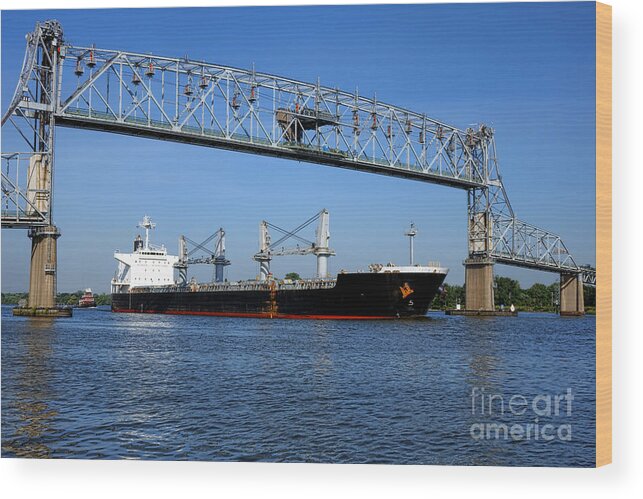 Freight Wood Print featuring the photograph Cargo Ship under Bridge by Olivier Le Queinec