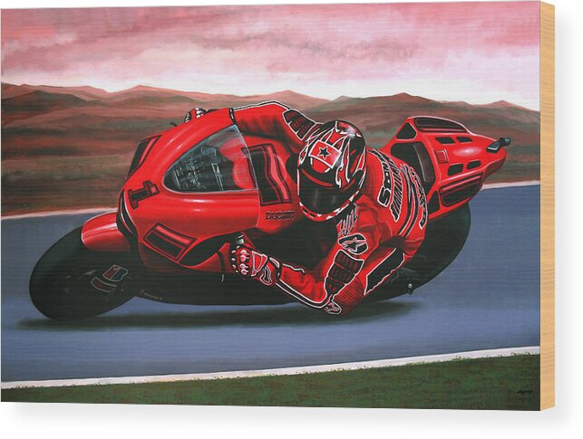 Casey Stoner On Ducati Wood Print featuring the painting Casey Stoner on Ducati by Paul Meijering