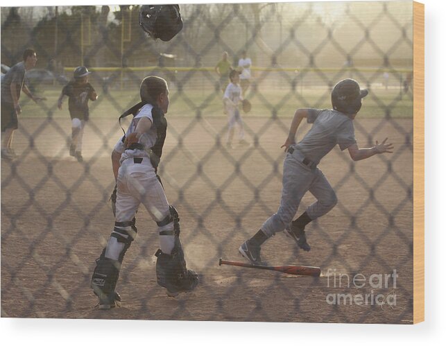 Baseball Wood Print featuring the photograph Catcher in Action by Chris Thomas