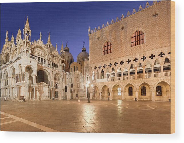 Gothic Style Wood Print featuring the photograph Cathedral St Marks Square Doges Palace by Grafissimo