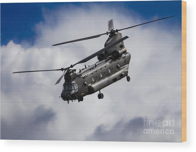 Raf Chinook Wood Print featuring the digital art CH47 Chinook by Airpower Art