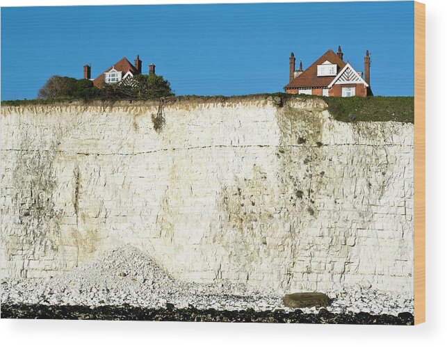 Cliff Wood Print featuring the photograph Chalk Cliffs And Houses by Carlos Dominguez