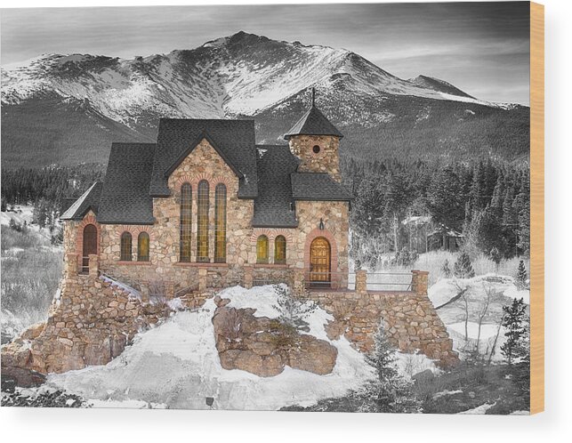 Chapel On The Rock Wood Print featuring the photograph Chapel on the Rock BWSC by James BO Insogna