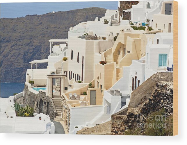 Santorini Wood Print featuring the photograph Charming hotels in Santorini by Aiolos Greek Collections