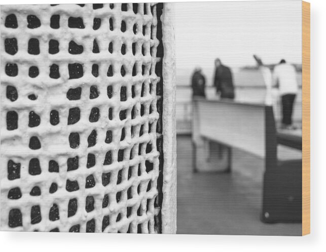 Black And White Wood Print featuring the photograph Chatting aboard the ferry by Arkady Kunysz