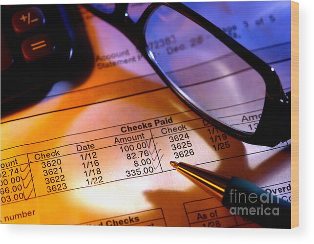 Account Wood Print featuring the photograph Checking Account Statement by Olivier Le Queinec