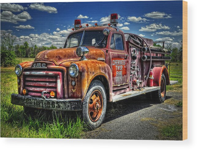 Kansas Wood Print featuring the photograph Cherokee Fire Truck by Ken Smith