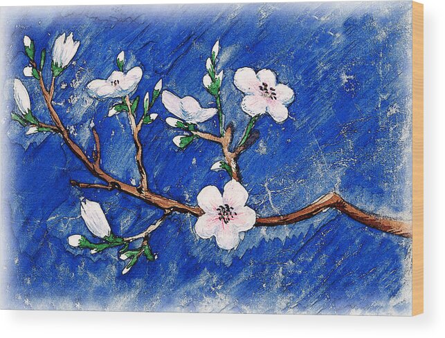 Cherry Wood Print featuring the painting Cherry Blossoms by Irina Sztukowski