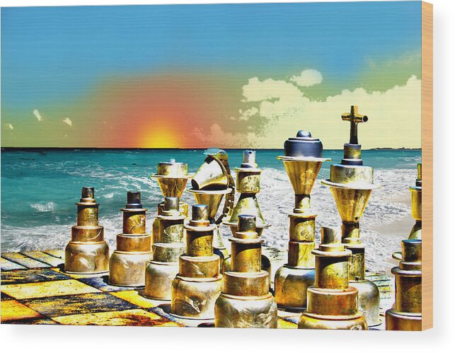 Chess Wood Print featuring the photograph Chess on Beach by Frank Savarese