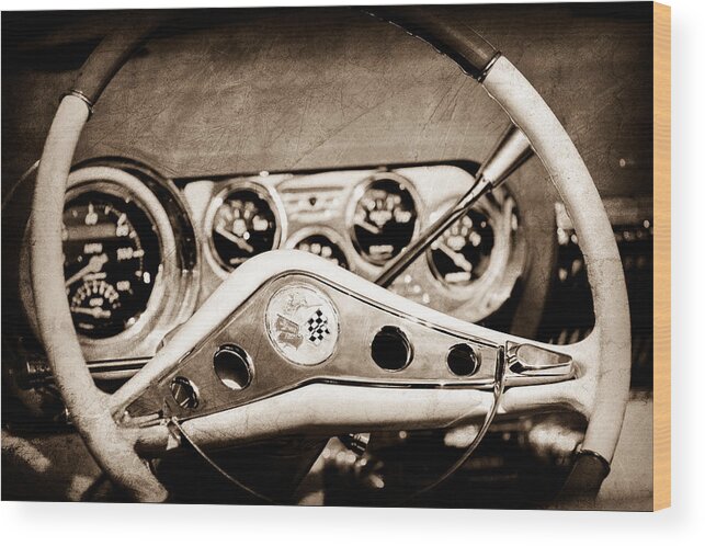 Chevrolet Impala Steering Wheel Emblem Wood Print featuring the photograph Chevrolet Impala Steering Wheel Emblem by Jill Reger
