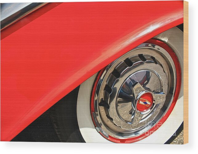 Chev Wood Print featuring the photograph 1955 Chevy Rim by Linda Bianic