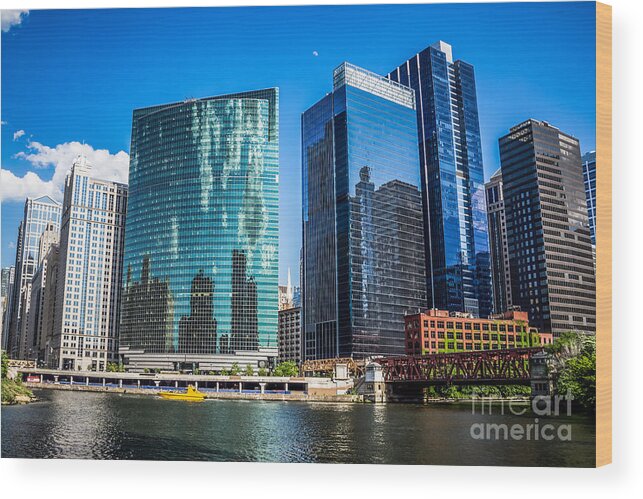 America Wood Print featuring the photograph Chicago Cityscape Downtown City Buildings by Paul Velgos