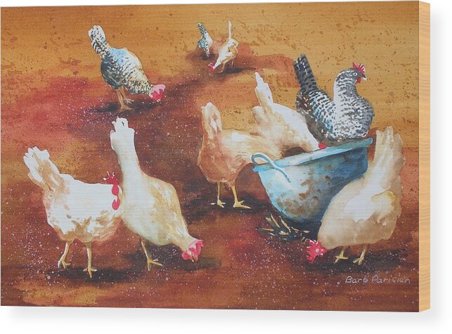 Chickens Wood Print featuring the painting Chickens 1 by Barbara Parisien