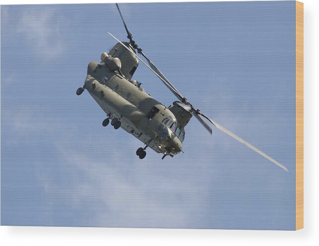 Shadow Wood Print featuring the photograph Chinook Military Transport Helicopter by Dynasoar