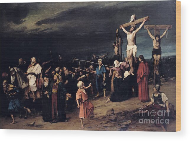 Jesus Christ Wood Print featuring the painting Christ on the Cross by Mihaly Munkacsy