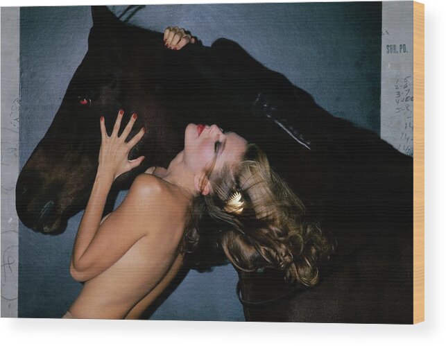 Beauty Wood Print featuring the photograph Christie Brinkley With A Horse by Chris Von Wangenheim