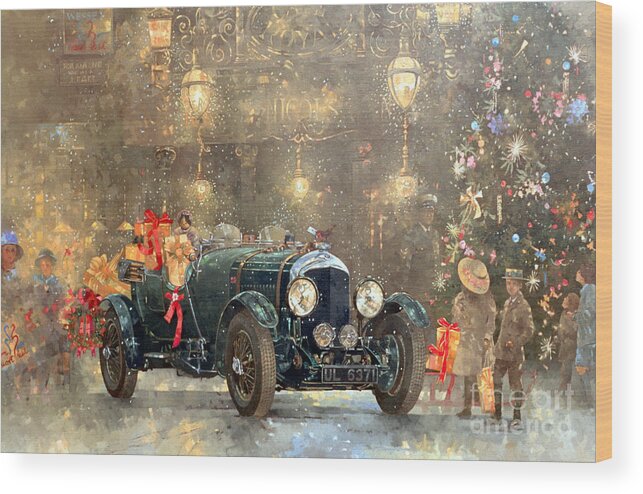 Motor Car Wood Print featuring the painting Christmas Bentley by Peter Miller