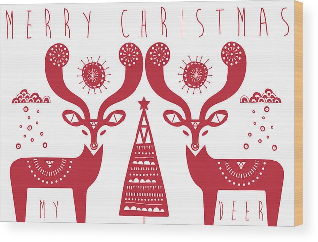 Susan Claire Wood Print featuring the photograph Christmas Deers by MGL Meiklejohn Graphics Licensing