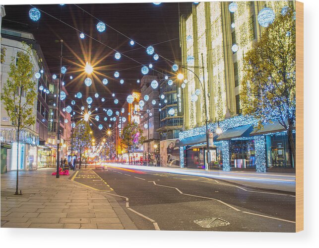 Christmas Wood Print featuring the photograph Christmas in Oxford Street by Andrew Lalchan