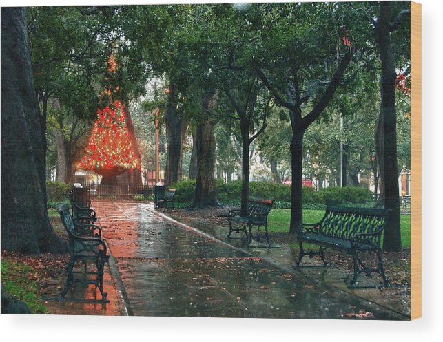 Alabama Wood Print featuring the digital art Christmas Tree in Bienville Square by Michael Thomas