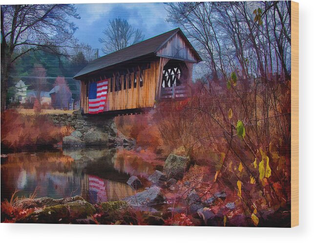 Autumn Wood Print featuring the photograph CilleyVille covered bridge by Jeff Folger
