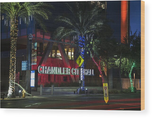 Chandler Wood Print featuring the photograph City Hall in Chandler Arizona by Dave Dilli