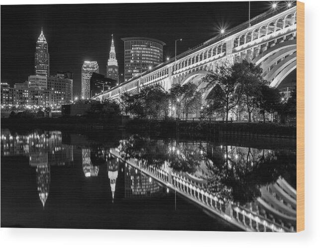 Cleveland Wood Print featuring the photograph Cleveland in Black and White by Jared Perry 