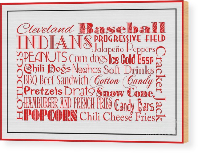 Andee Design Baseball Wood Print featuring the digital art Cleveland Indians Game Day Food 3 by Andee Design