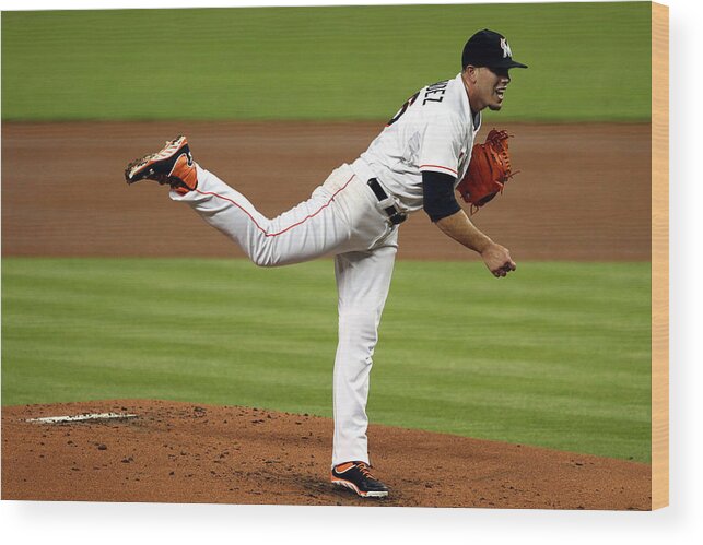 People Wood Print featuring the photograph Cleveland Indians V Miami Marlins by Marc Serota