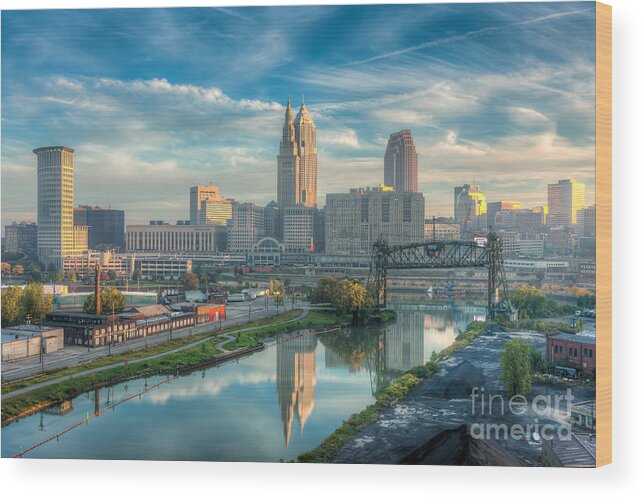 Clarence Holmes Wood Print featuring the photograph Cleveland Skyline and the Flats III by Clarence Holmes