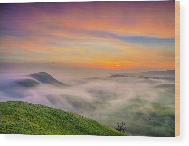 Landscape Wood Print featuring the photograph Clouds And Fog At Sunrise by Marc Crumpler