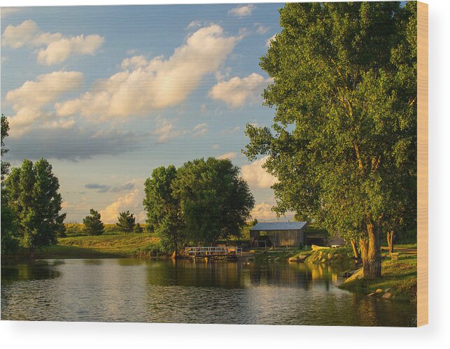 Pond Wood Print featuring the photograph Clouds by the Pond by Hillis Creative