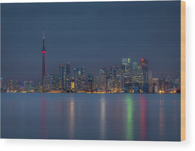 Tranquility Wood Print featuring the photograph Cloudy Evening Over Toronto by Jean Surprenant