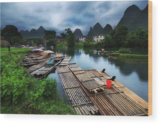 Guangxi Wood Print featuring the photograph Cloudy Village by Afrison Ma