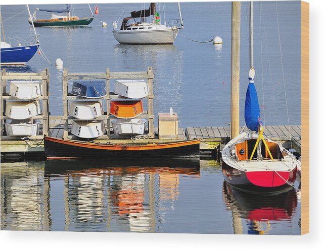 Maine Wood Print featuring the photograph Colorful boats Rockland Maine by Marianne Campolongo
