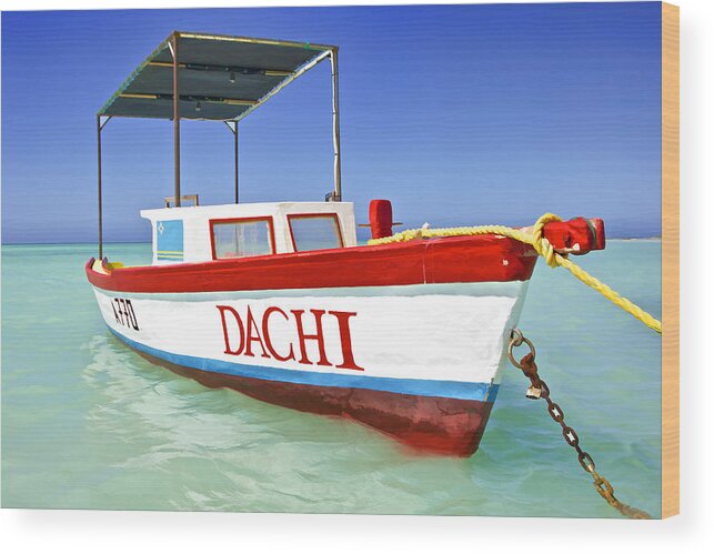 Anchored Wood Print featuring the photograph Colorful Fishing Boat of the Caribbean by David Letts
