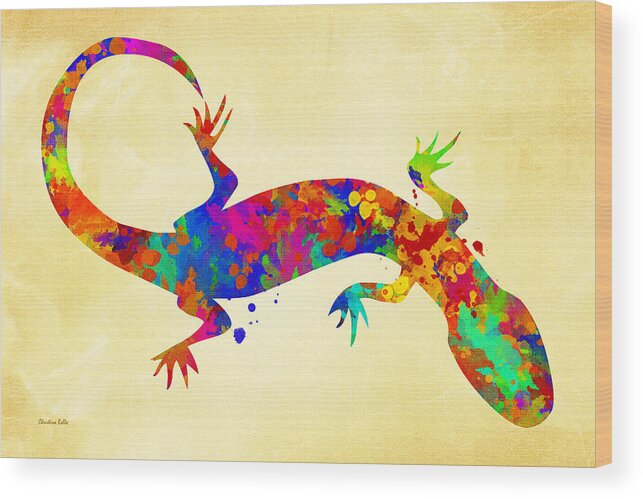 Gecko Wood Print featuring the mixed media Gecko Watercolor Art by Christina Rollo